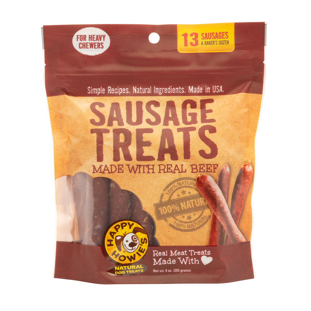 Front of the Beef sausage treats bakers dozen pouch