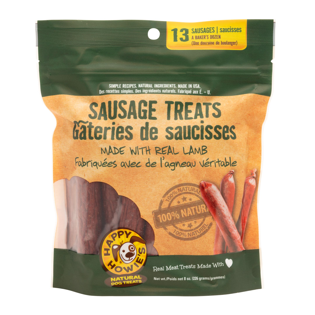 Front of the Lamb sausage treats bakers dozen pouch